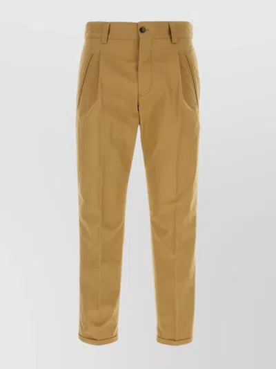 Pt Torino Cotton Trousers With Adjustable Straps And Pleats In Brown
