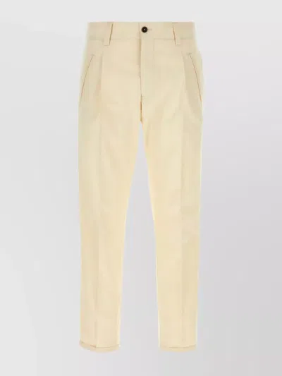 Pt Torino Cotton Trousers With Adjustable Waist Straps In Yellow