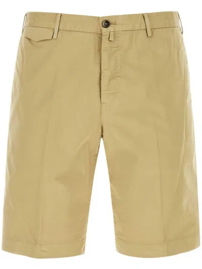 Pt Torino Cotton Stretch Bermuda Shorts With Waist Belt Loops In Beige