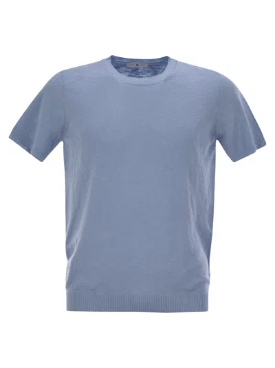 Pt Torino Crew Neck Short Sleeved Cotton Jersey In Light Blue