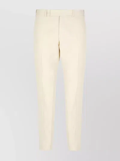 Pt Torino Cropped Cotton And Linen Blend Trousers In Neutral