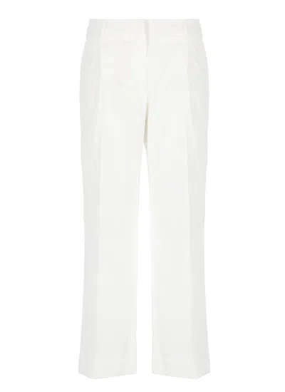 Pt Torino Cropped White Cotton Pants With Wide Leg And Turn-up Hem