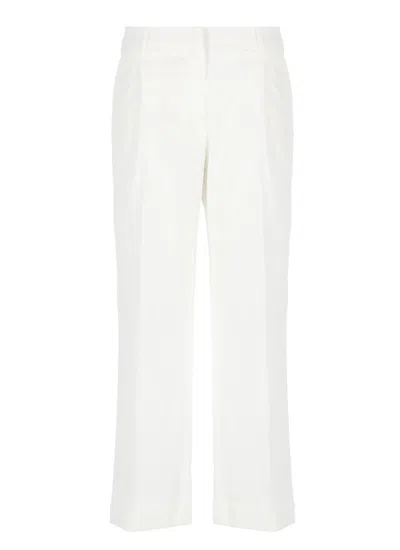 Pt Torino Cropped White Cotton Pants With Wide Leg And Turn-up Hem