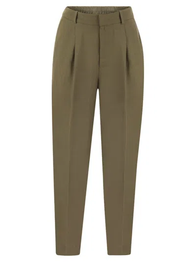 Pt Torino Daisy - Viscose And Linen Trousers In Brown