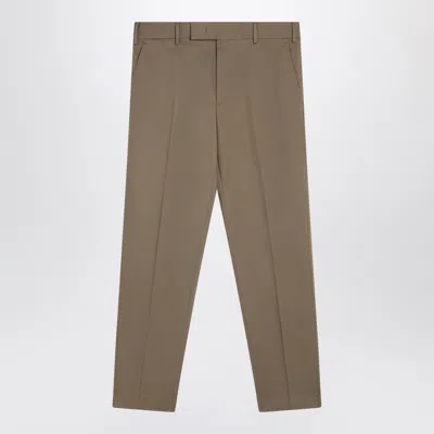 Pt Torino Dark Beige Cotton Trousers In Brown