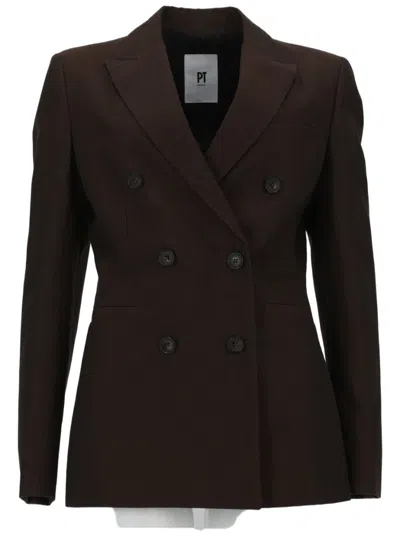 Pt Torino Dark Brown Romy Cotton Linen Blazer