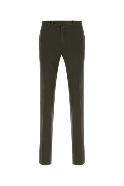 Pt Torino Dark Brown Stretch Cotton Blend Silkochino Pant In Green
