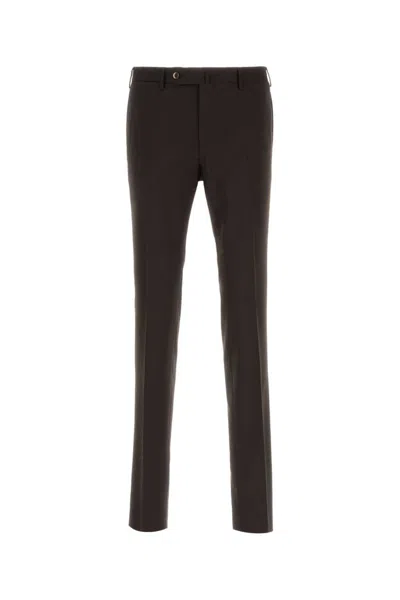Pt Torino Dark Brown Stretch-design Trousers In Black