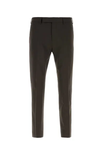 Pt Torino Dark Brown Stretch Wool Pant