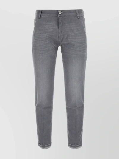 Pt Torino Denim Trousers With Waist Belt Loops In Gray