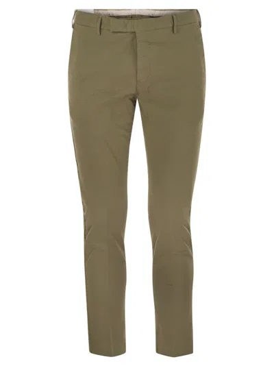 Pt Torino Dieci - Stretch Cotton Trousers In Green