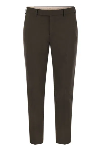 Pt Torino Dieci - Stretch Virgin Wool Trousers In Brown