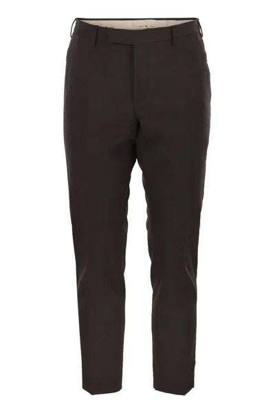 Pt Torino Dieci - Stretch Virgin Wool Trousers In Brown