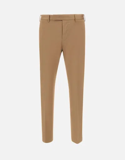 Pt Torino Dieci Camel Cotton Trousers Slim Fit In Brown