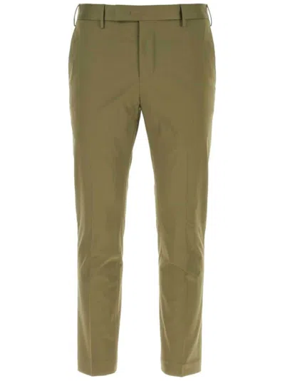 Pt Torino Stretch Cotton Straight Leg Trousers With Pockets In Green