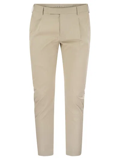 Pt Torino Dieci Stretch Cotton Trousers In Light Beige