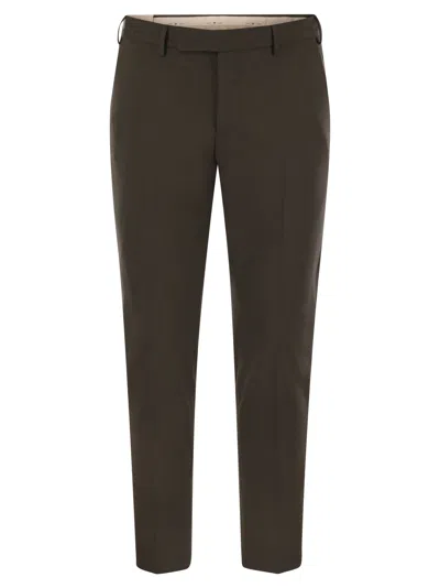 Pt Torino Tailored Virgin Wool Trousers Pockets In Brown