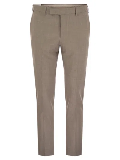 Pt Torino Dieci - Stretch Virgin Wool Trousers In Brown
