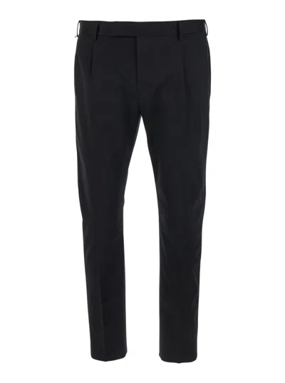 Pt Torino Dieci Tailored Black Pants With Flat Front In Blue