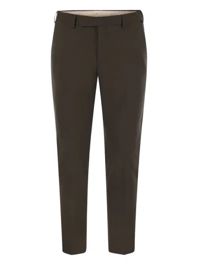 Pt Torino Dieci Stretch Virgin Wool Trousers In Brown
