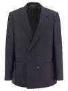 Pt Torino Double-breasted Jacket In Wool Blend In Blue