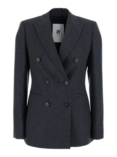 Pt Torino Double-breasted Cashmere-wool Blazer In Gray