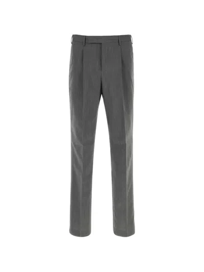 Pt Torino Cotton Blend Edge Tailored Trousers Belt Loops In Gray