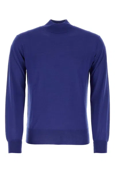 Pt Torino Ribbed Neckline Wool Sweater In Blue