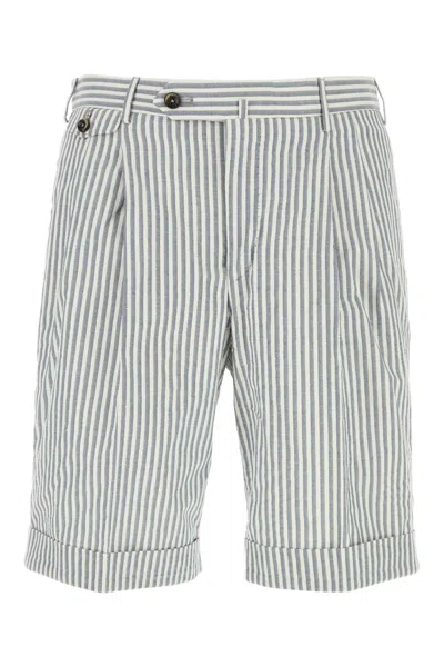 Pt Torino Embroidered Cotton Blend Bermuda Shorts In Grey