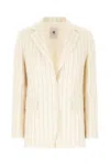 Pt Torino Linen Blend Blazer Embroidered Stripes In Panna Gessato Blu