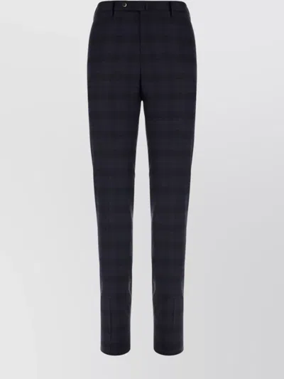 Pt Torino Embroidered Stretch Wool Trousers With Checked Pattern In Blue