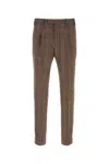 Pt Torino Wool Trousers With Embroidery And Pleats In Brown