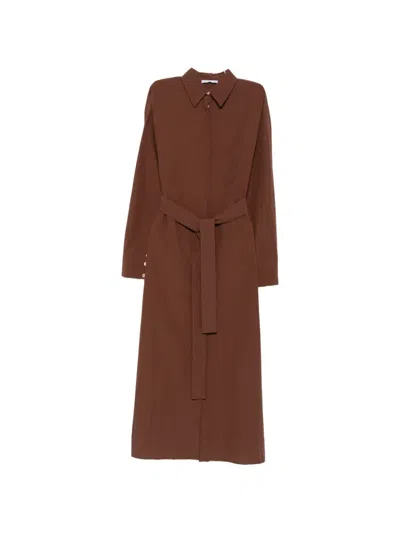 Pt Torino Emilia Belted Midi Shirt Dress In Brown