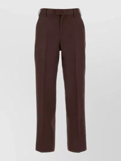 Pt Torino Emma Straight Leg Twill Trousers Belt Loops In Burgundy