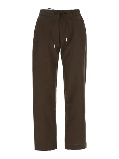 Pt Torino Erika Brown Pants With Elastic Waist In Cotton Woman