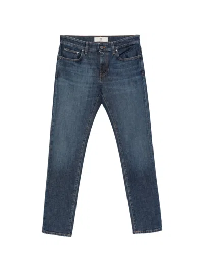 Pt Torino Faded-effect Logo-patch Jeans In Blue
