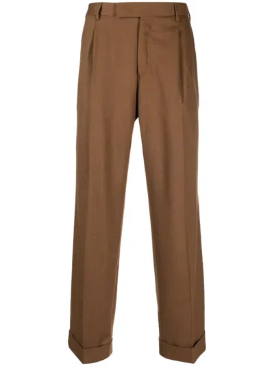 Pt Torino Feather-detail Tailored Trousers In Brown