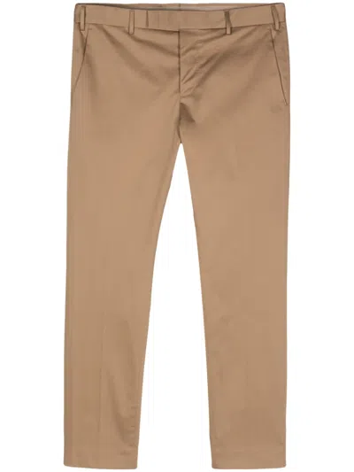 Pt Torino Feather-pendant Tapered Trousers In Brown