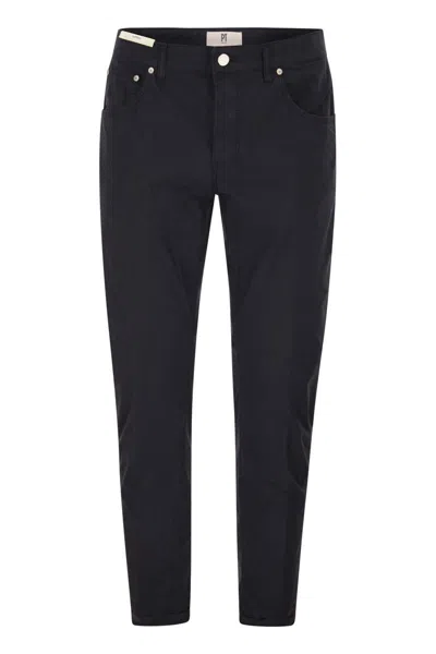 Pt Torino Five-pocket Trousers In Stretch Cotton In Black