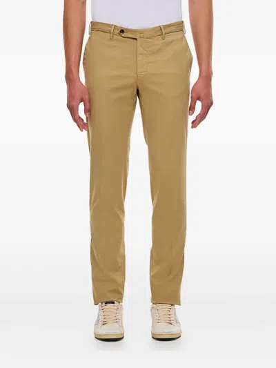 Pt Torino Flat-front Regular Trousers In Brown