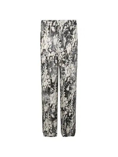 Pt Torino Floral-print Wide-leg Trousers In Black