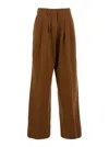 Pt Torino Frankie Brown Pants With Belt Loops In Cotton And Linen Blend Woman