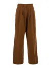 Pt Torino Frankie Brown Pants With Belt Loops In Cotton And Linen Blend Woman