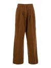 Pt Torino Frankie Brown Pants With Belt Loops In Cotton And Linen Blend Woman