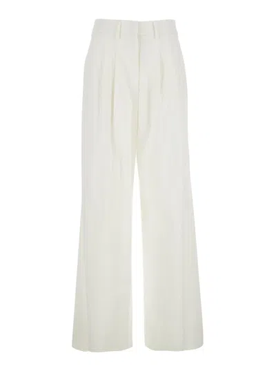 Pt Torino Frankie White Pants With Belt Loops And Two Rear Welt Pockets In Cotton Stretch Woman