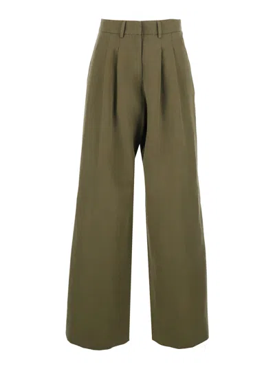 Pt Torino Frankiecotton And Linen Stone Washed Twill Green Pants With Cotton And Linen Welt Pockets For Men