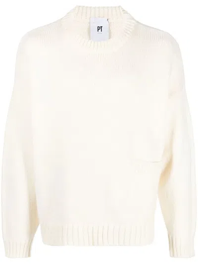Pt Torino Patch-pocket Virgin Wool Jumper In 中性色