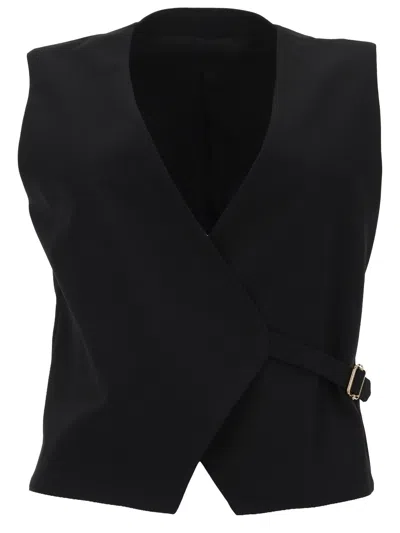 Pt Torino Angela Buckle-fastening Wrap Waistcoat In Black