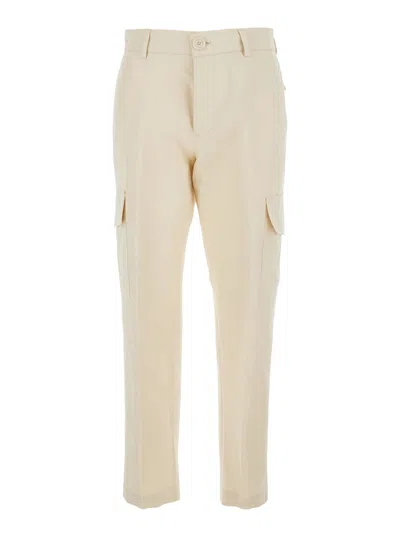 PT TORINO WHITE PANTS WITH CARGO POCKETS IN COTTON AND LINEN BLEND WOMAN