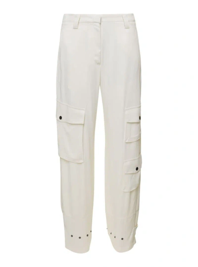 Pt Torino Giselle Cargo Trousers Fluid  Mat Viscose In White